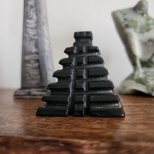 Artisan Small Carved Mayan Pyramid Temple Black Stone Home Decor
